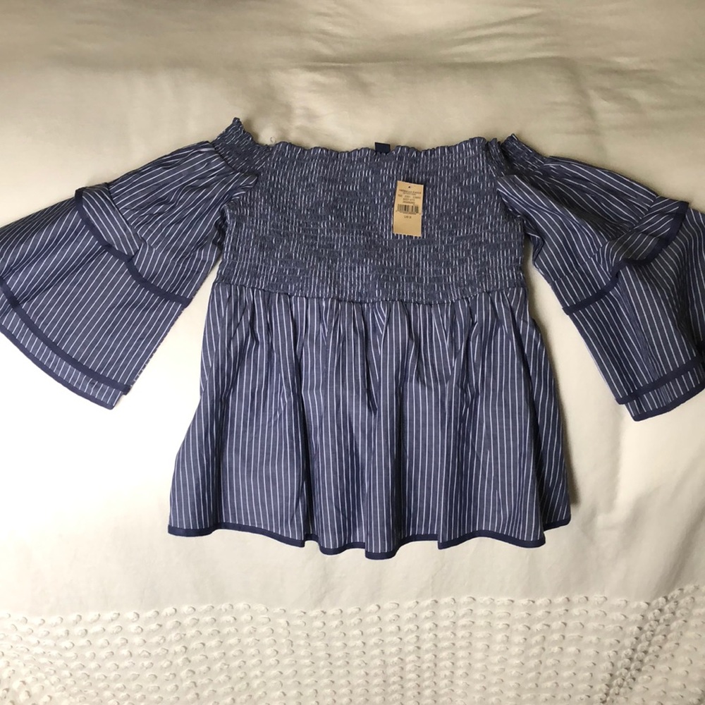 Smock off the shoulder American Eagle stripe shirt
